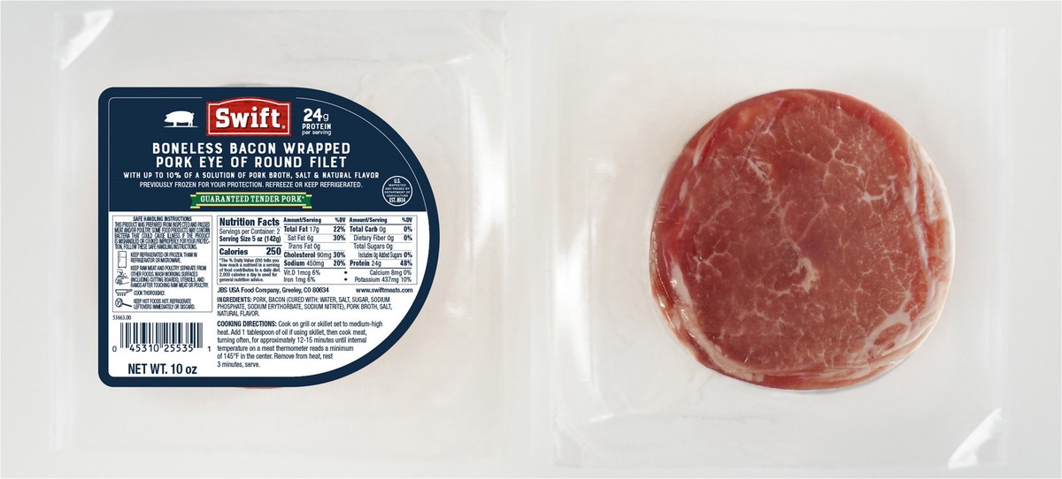 slide 3 of 3, Swift Boneless Bacon Wrapped Pork Eye of Round Filet, 10 oz