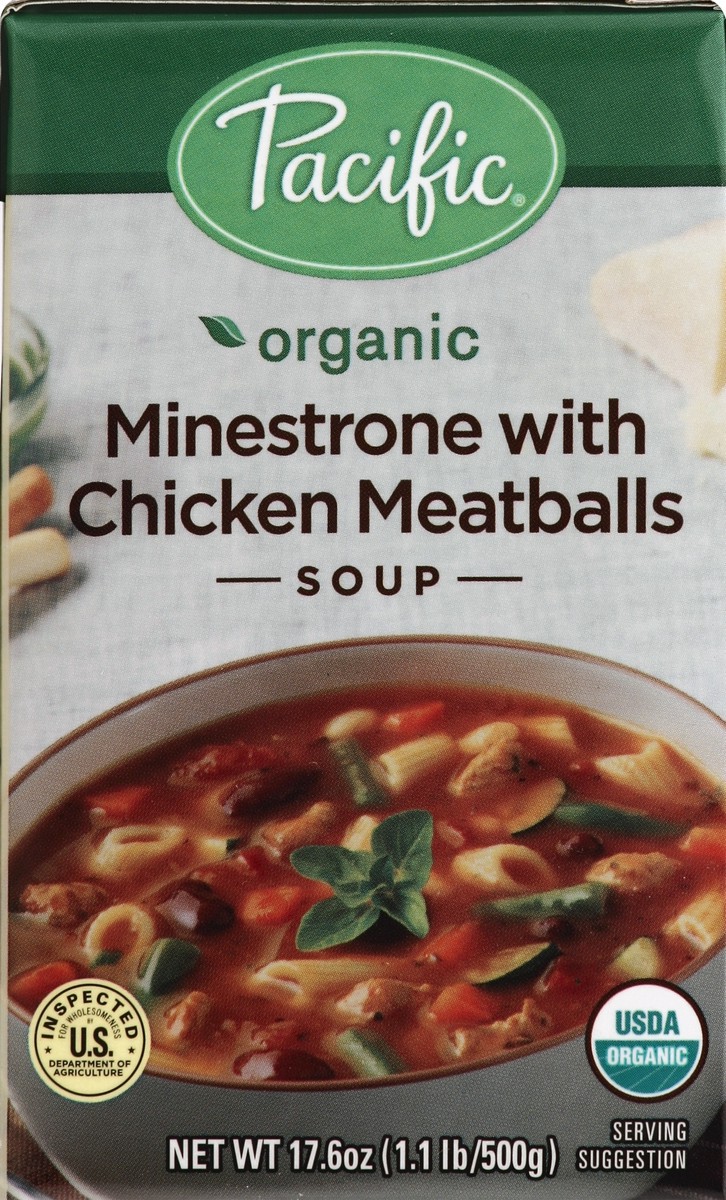 slide 4 of 4, Pacific Foods Of Oregon Inc Pacific Organic Minestrone With Chicken Meatballs Soup, 17.6 oz