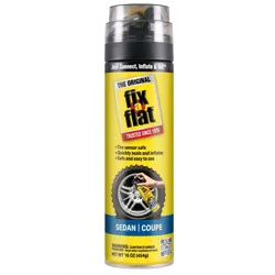 Fix-a-Flat 16oz Sedan and Coupe Tire Inflator: Automotive Accessories, Metal, 90-Day Warranty, Clear, 1.25 lbs