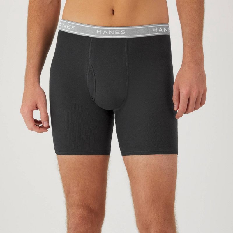 slide 3 of 10, Hanes Men's Boxer Briefs 5pk - Black/Gray L: Tagless, Breathable, Moisture Wicking, Lightweight Fabric, 5 ct