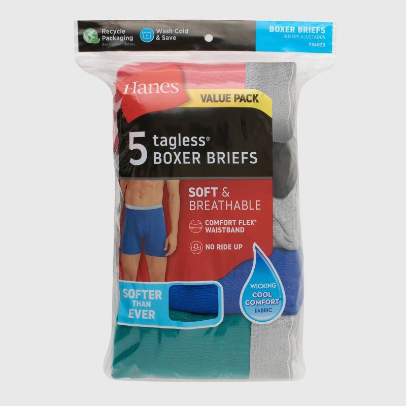 slide 2 of 6, Hanes Men's Boxer Briefs 5pk - Red/Gray/Green M: Tagless, Breathable, Moisture Wicking, Lightweight Fabric, 5 ct