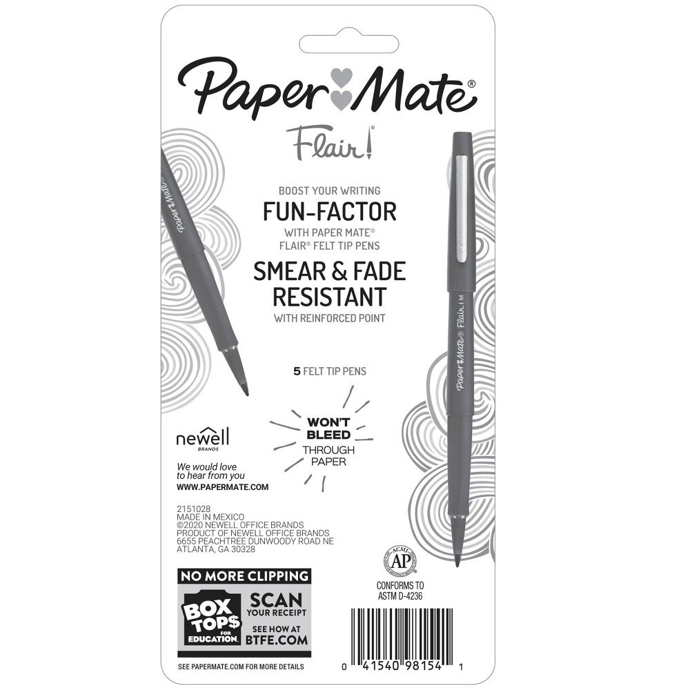 slide 8 of 10, Paper Mate Flair 5pk Felt Pens 0.7mm Medium Tip Multicolored, 5 ct