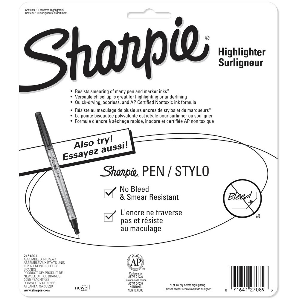 slide 7 of 10, Sharpie Pocket Highlighters Smear Guard Narrow Chisel Tip Multicolored, 10 ct