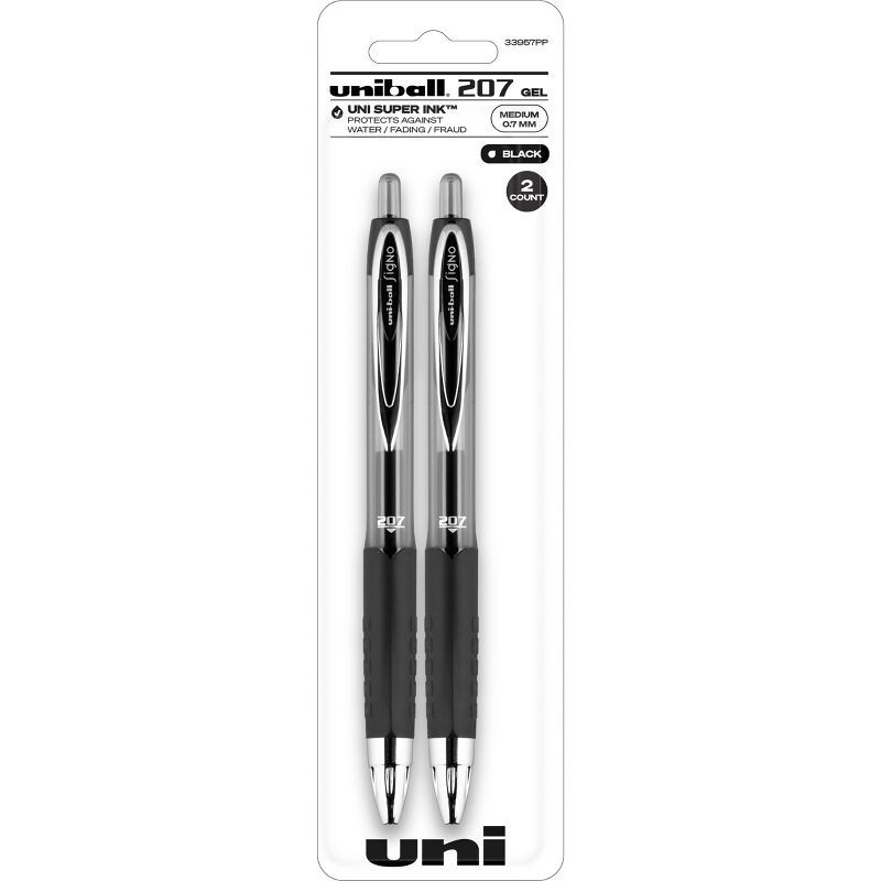 slide 1 of 10, uniball Retractable 207 Black Gel Pens 2ct Click Top 0.7mm Medium Point Pen, 2 ct