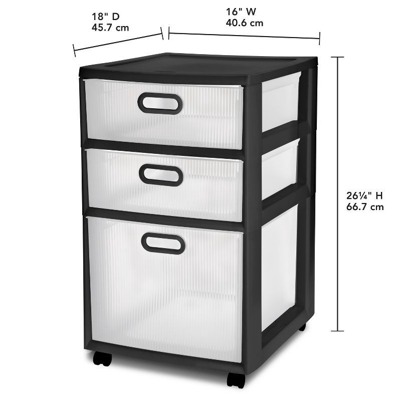 slide 12 of 12, Sterilite Ultra 3 Drawer Storage Cart Black: Plastic Utility Drawers with Casters, Portable Universal Storage, No Assembly Required, 1 ct