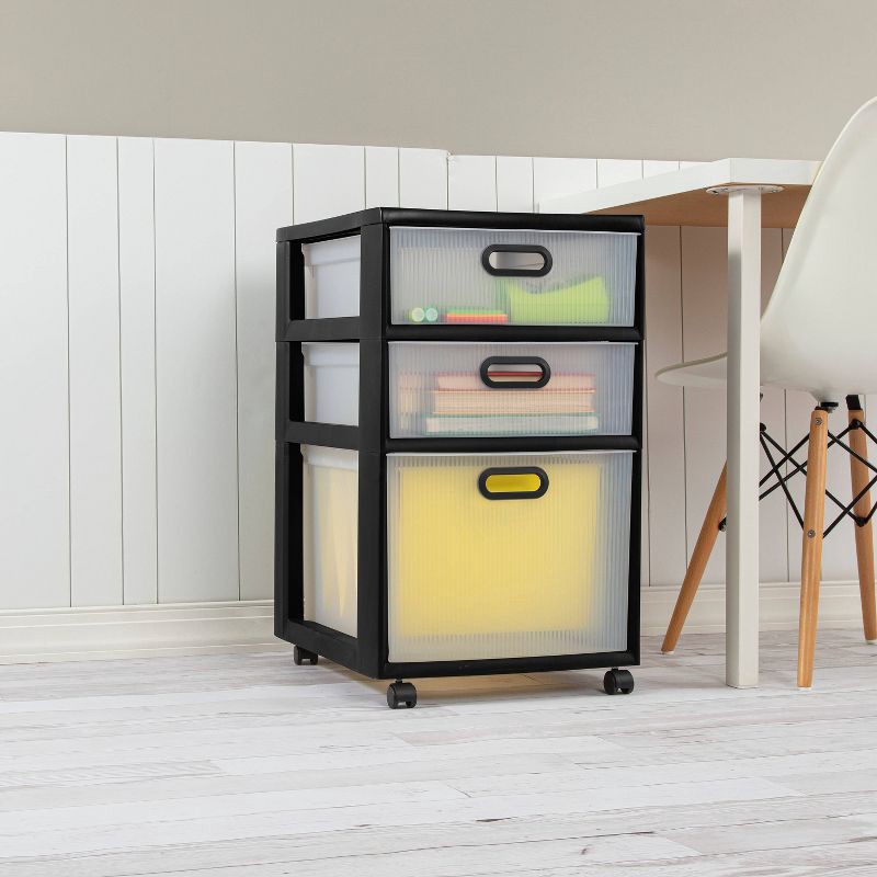 slide 4 of 12, Sterilite Ultra 3 Drawer Storage Cart Black: Plastic Utility Drawers with Casters, Portable Universal Storage, No Assembly Required, 1 ct