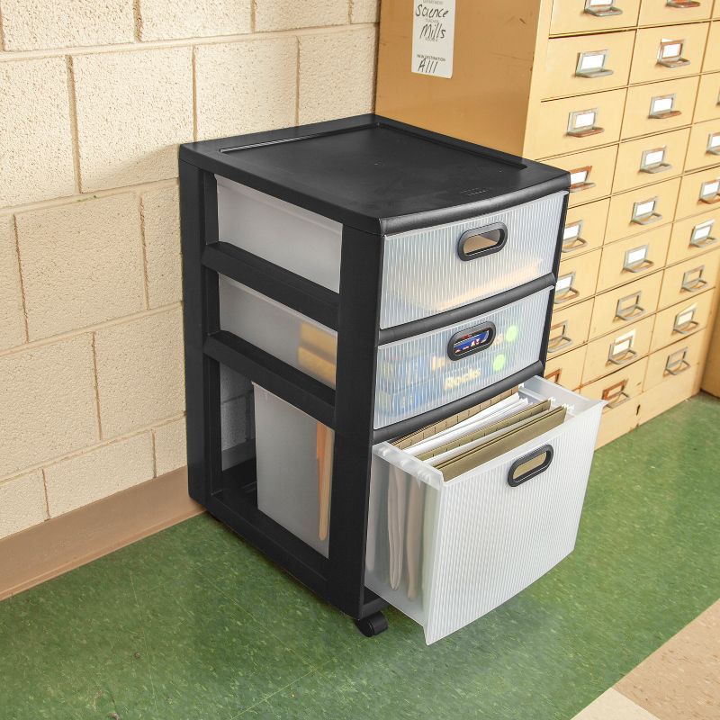 slide 6 of 12, Sterilite Ultra 3 Drawer Storage Cart Black: Plastic Utility Drawers with Casters, Portable Universal Storage, No Assembly Required, 1 ct