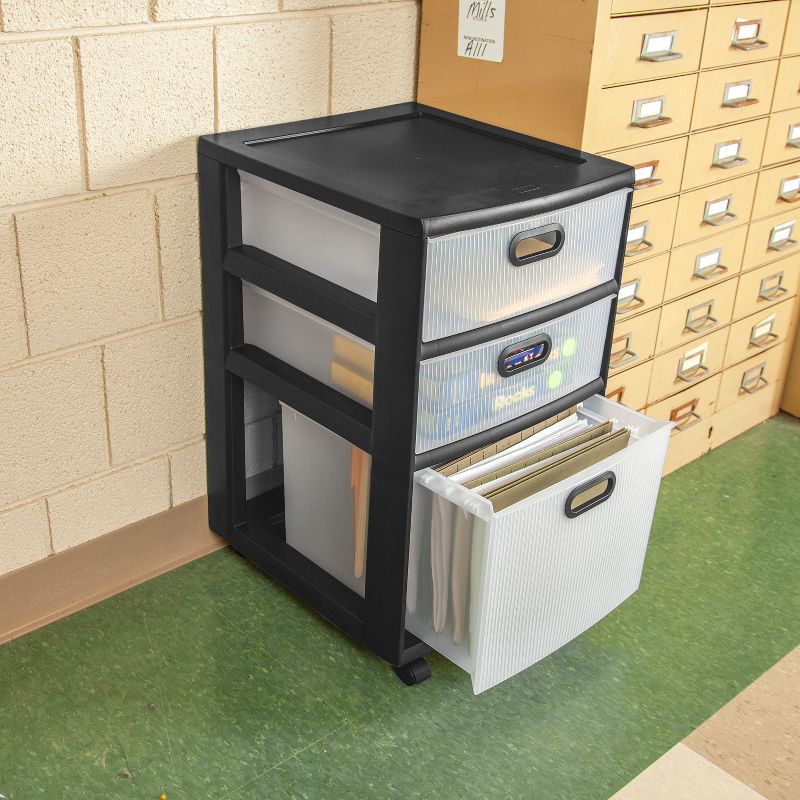 slide 7 of 12, Sterilite Ultra 3 Drawer Storage Cart Black: Plastic Utility Drawers with Casters, Portable Universal Storage, No Assembly Required, 1 ct
