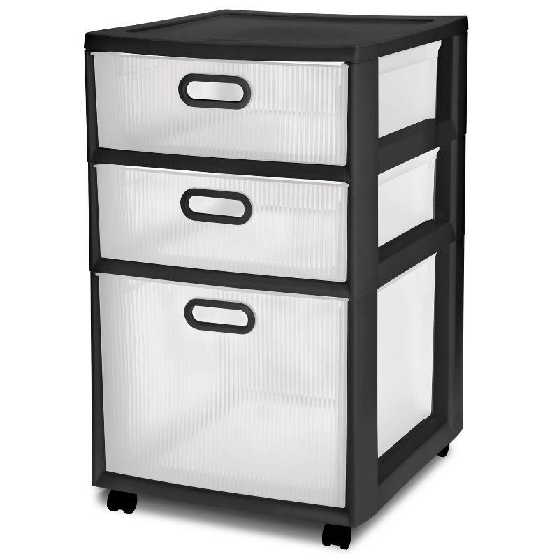 slide 1 of 11, Sterilite Ultra 3 Drawer Storage Cart Black: Plastic Utility Drawers with Casters, Portable Universal Storage, No Assembly Required, 1 ct