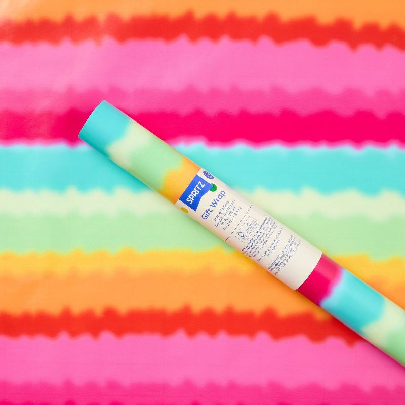 slide 1 of 3, Tie Dye Striped Gift Wrapping Paper - Spritz™: Multicolor Birthday Gift Wrap, 96" x 30", Love & Romance Theme, 1 ct