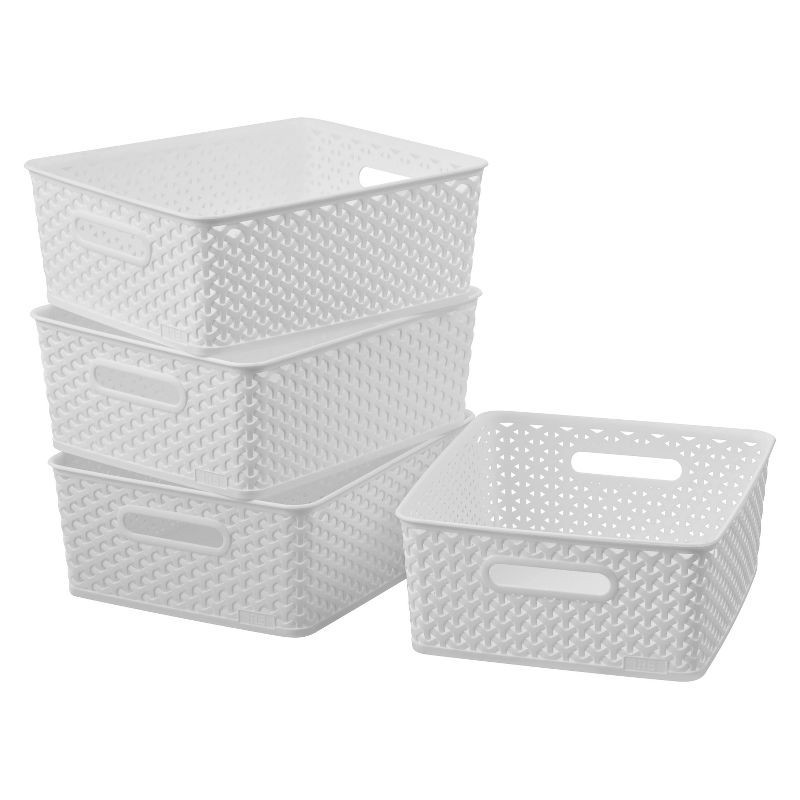 slide 2 of 6, Y-Weave Medium Decorative Storage Basket White - Brightroom™: Portable BPA-Free Plastic Bin, 13 Inch Cube Compatible, 1 ct