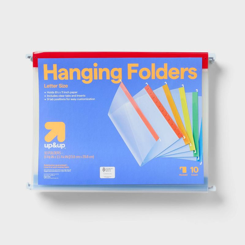 slide 1 of 4, 10ct Hanging File Folders Letter Size Multicolor - up&up™: Plastic Filing, Polypropylene, Clear Cover, 12 Sheet Capacity, 10 ct