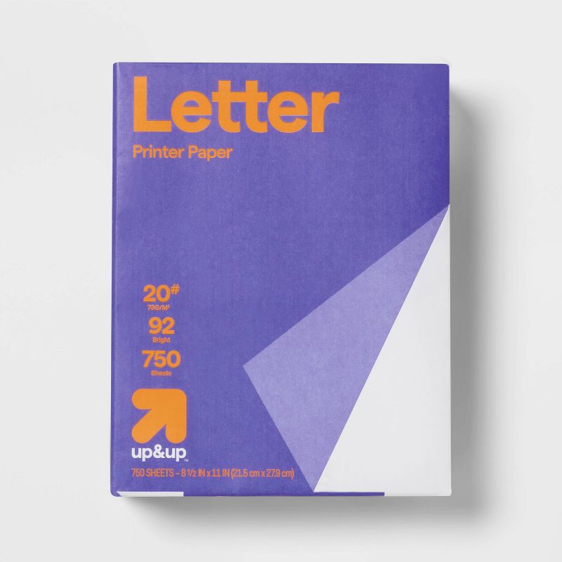 slide 1 of 3, 750 Sheets Letter Printer Paper White - up&up™: 8.5x11 Inch, 20 lb, 92 Brightness, Stationery, Office Supplies, 750 sheets, 20 lb