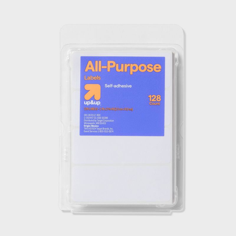 slide 1 of 4, 128ct 1"x2.75" Rectangular Labels White - up&up™, 128 ct