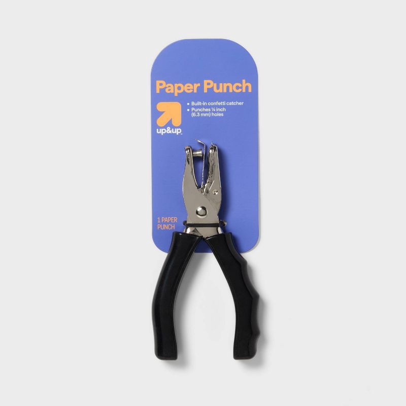 slide 1 of 4, 1 Hole Paper Punch - up&up™: Single Small Hole Puncher, Black, 10 Sheet Capacity, Non-Powered Desk Tool, 1 ct