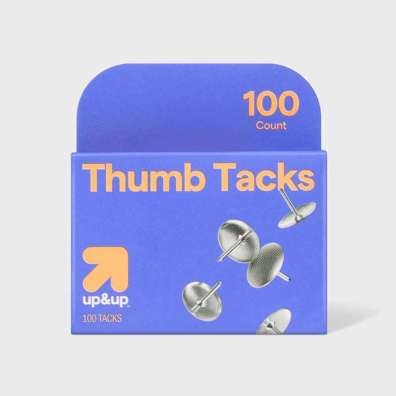 slide 1 of 3, 100ct Thumb Tacks Silver - up&up™: Metal Push Pins for Wall, Office & Art, 0.054" Height, 0.392" Width, 100 Pack, 100 ct