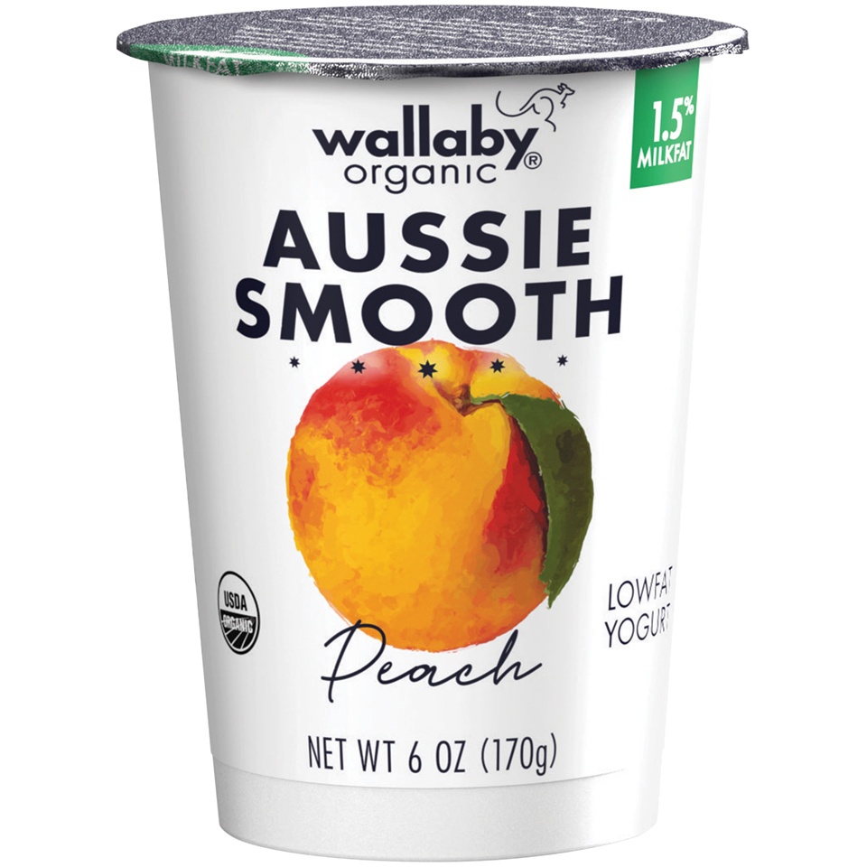 slide 1 of 1, Wallaby Organic Low Fat Peach Yogurt, 6 oz