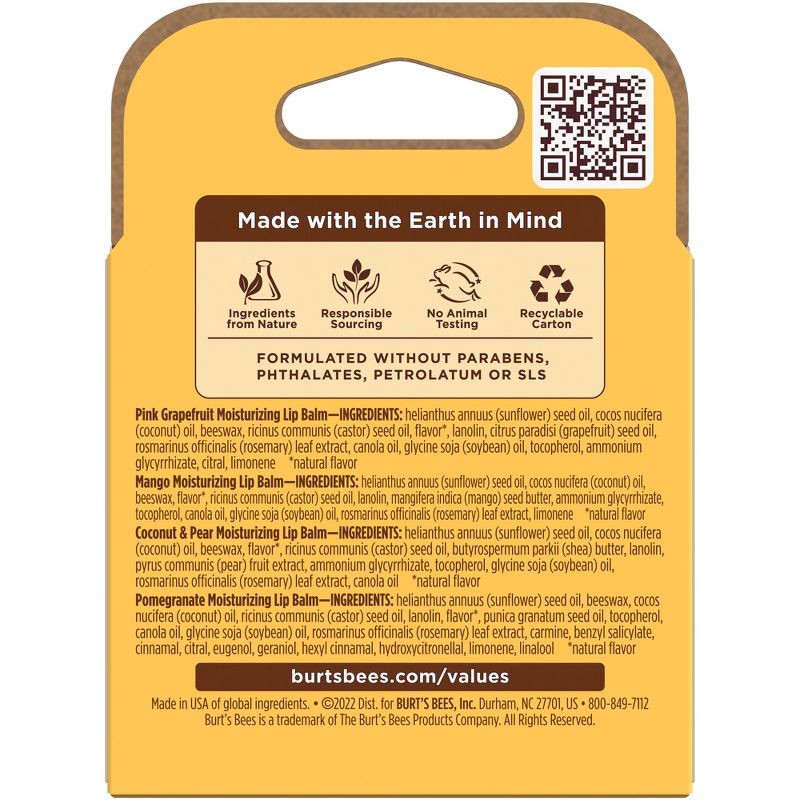 slide 9 of 9, Burt's Bees 100% Natural Origin Moisturizing Lip Balm - Superfruit - 4pk​, 4 ct