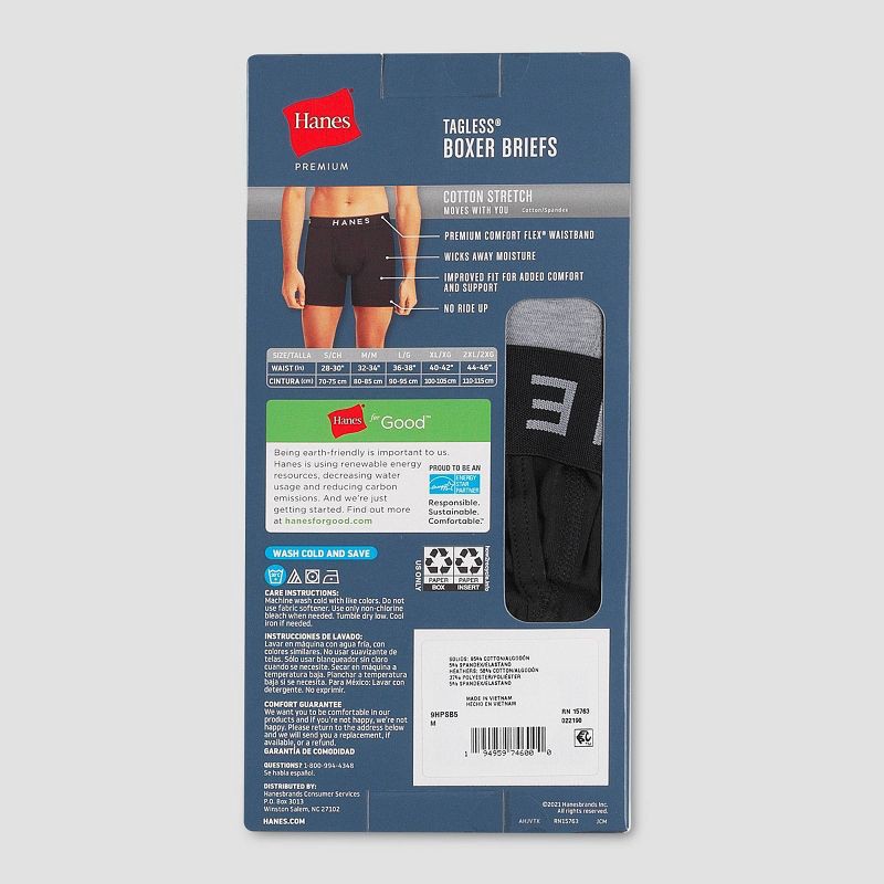 slide 6 of 9, Hanes Premium Men's Boxer Briefs 5pk - Black/Gray S: Tagless, Lightweight, Elastic Waistband, 5 ct