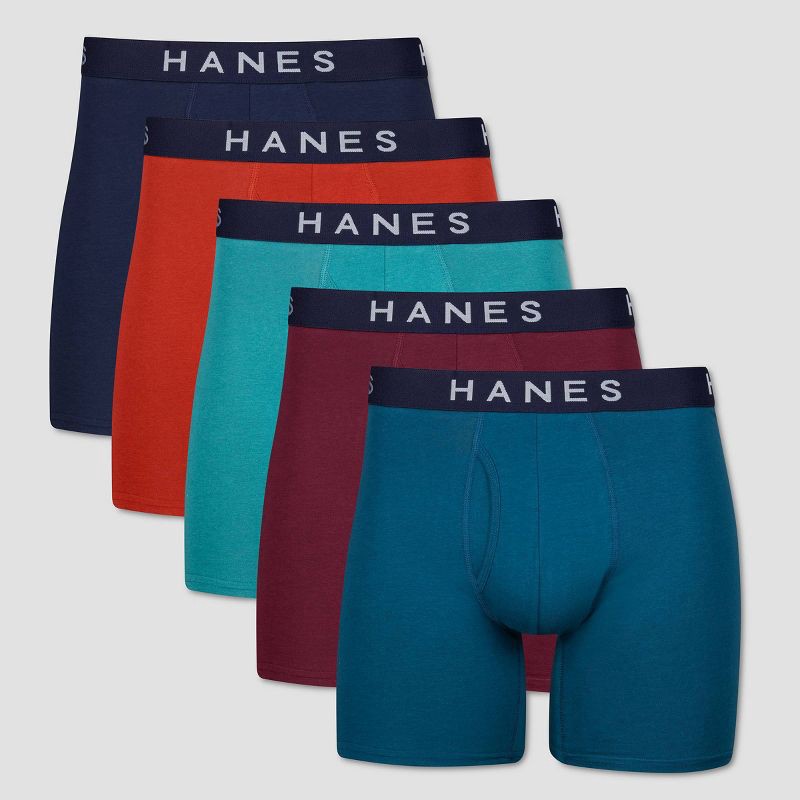 slide 1 of 4, Hanes Premium Men's 5pk Boxer Briefs - Blue/Maroon/Orange M, 5 ct