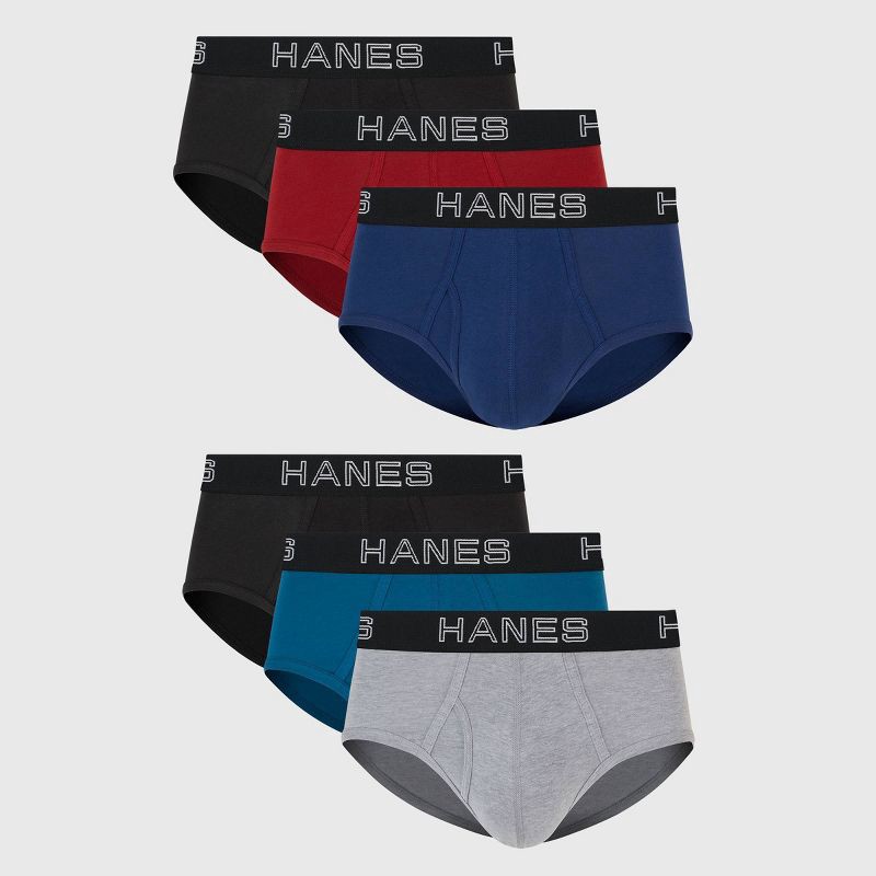 slide 1 of 5, Hanes Premium Men's Stretch Classic Briefs 6pk - Blue/Black/Red XL: Tagless, High Rise, Lightweight Fabric, 6 ct