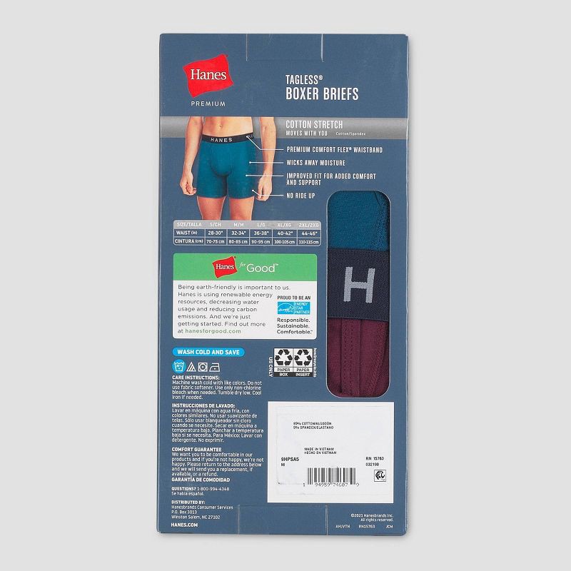 slide 3 of 5, Hanes Premium Men's 5pk Boxer Briefs - Blue/Maroon/Orange XL: Tagless, Elastic Waistband, 5 ct