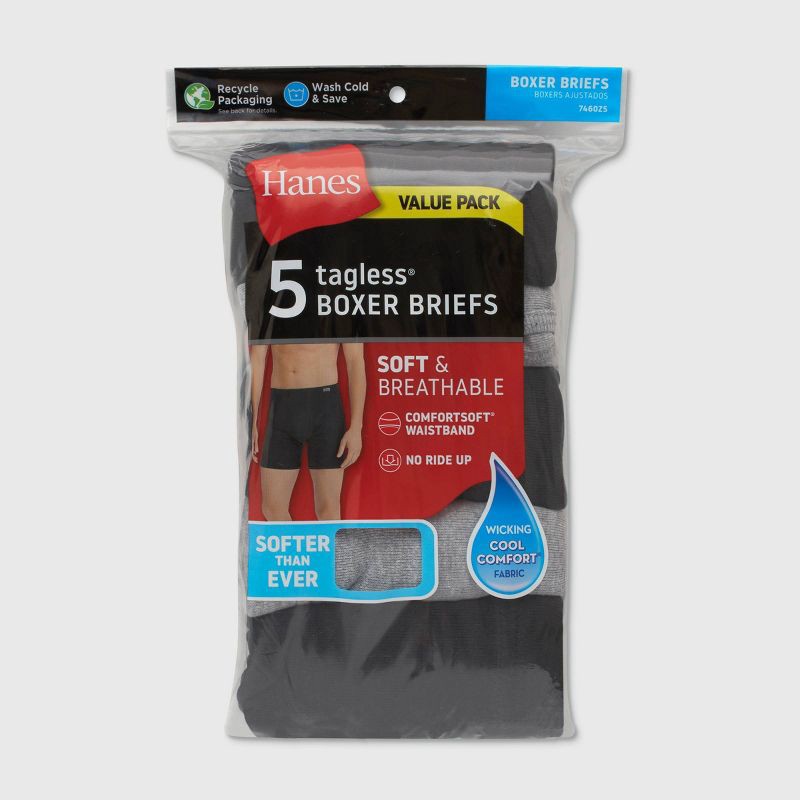 slide 2 of 7, Hanes Men's Comfort Soft Waistband Boxer Briefs 5pk - Black/Gray S: Tagless, Moisture Wicking, Breathable Fabric, 5 ct