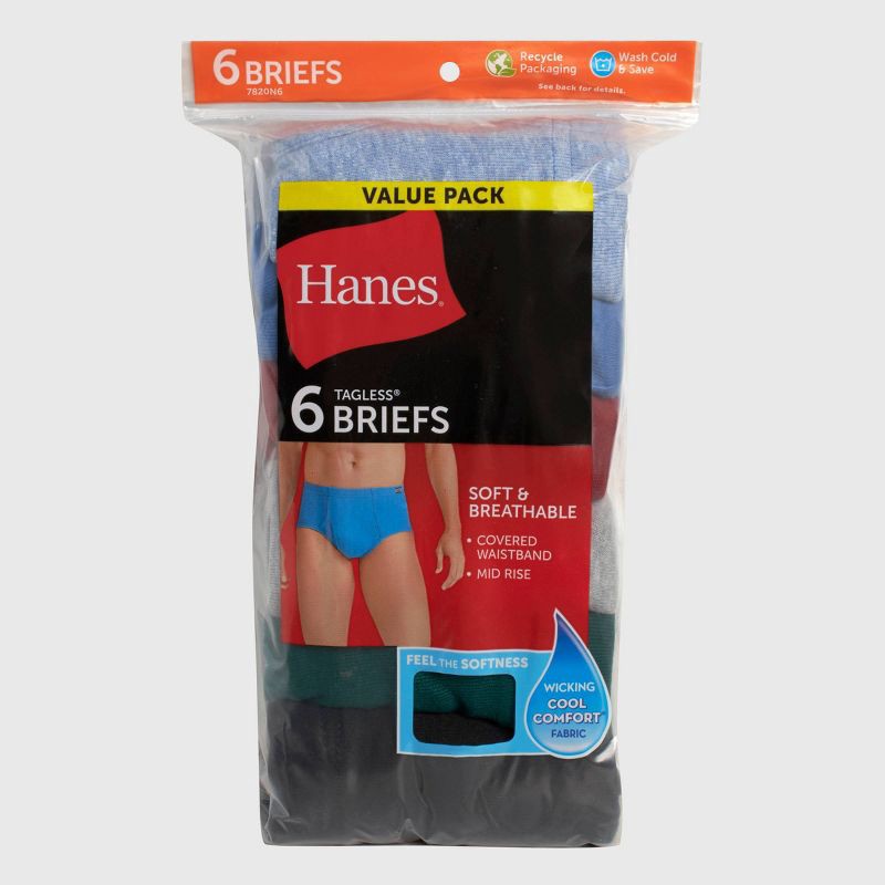 slide 4 of 8, Hanes Men's Comfort Soft Waistband Mid-Rise Briefs 6pk - Blue/Green/Gray S: Tagless, Breathable, Moisture Wicking, 6 ct