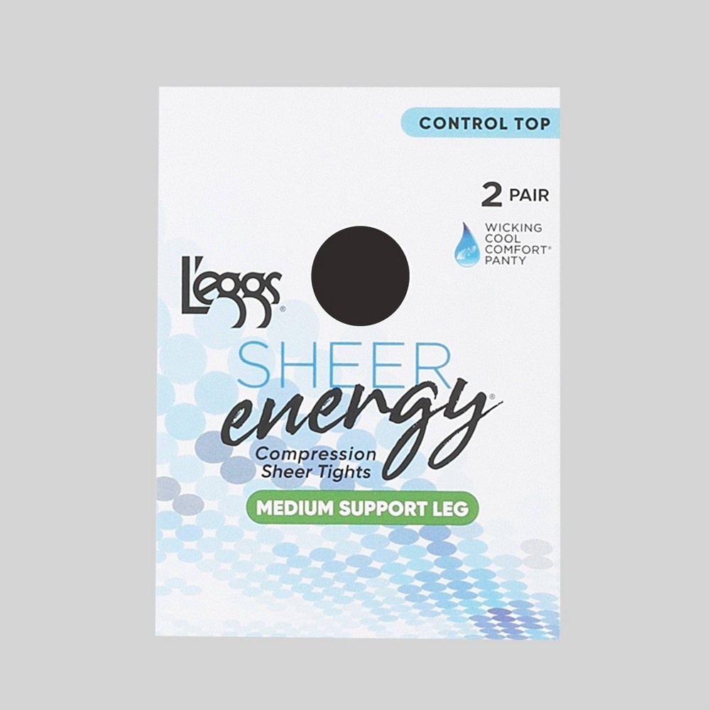 L'eggs Sheer Energy Women's Control Top 2pk Pantyhose - Black A 2 ct