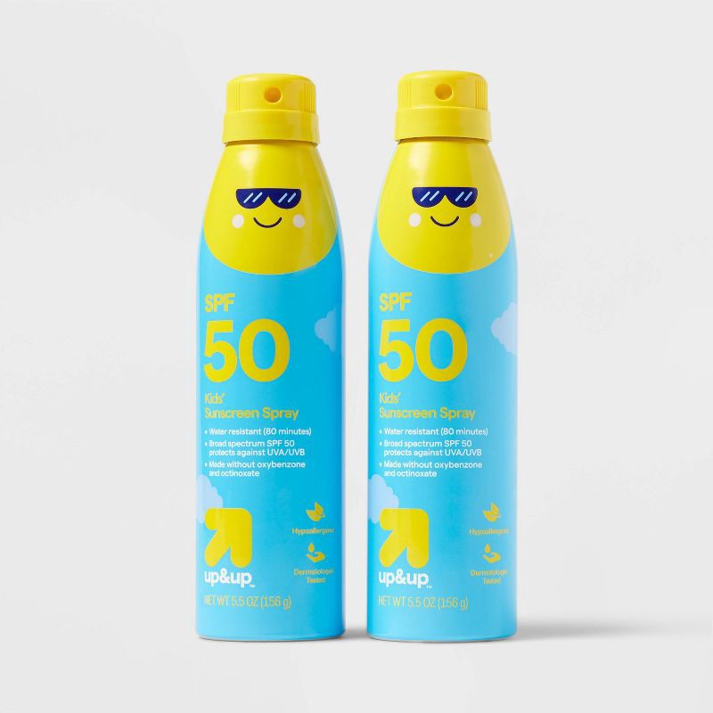 slide 4 of 8, Kids' Sunscreen Spray - SPF 50 - 5.5oz/2pk - up&up™, 50 x 5.5 oz, 2 ct