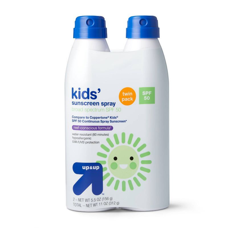 slide 1 of 3, Kids' Sunscreen Spray Twin Pack - SPF 50 - 11oz/2pk - up&up™, 0 x 11 oz, 2 ct