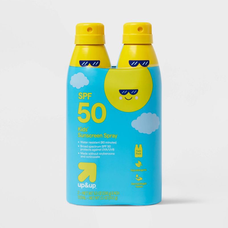 slide 1 of 8, Kids' Sunscreen Spray - SPF 50 - 5.5oz/2pk - up&up™, 50 x 5.5 oz, 2 ct