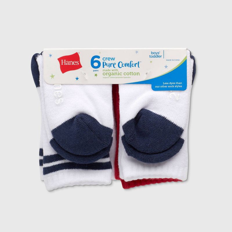 slide 3 of 5, Hanes Toddler Boys' 6pk Solid Crew Socks - Colors May Vary 12-24M: Breathable Knit, Nonslip Grippers, 6 ct
