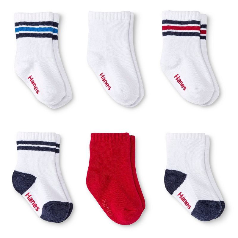 slide 1 of 4, Hanes Toddler Boys' 6pk Solid Crew Socks - Colors Vary 2T-3T, 6 ct