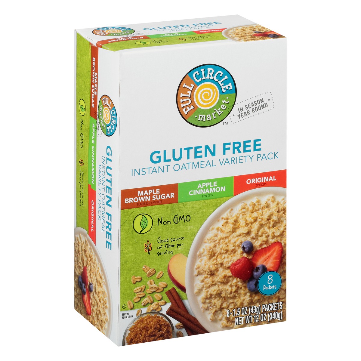 slide 10 of 13, Full Circle Market Gluten Free Variety Pack Maple Brown Sugar Flavored/Apple Cinnamon/Original Instant Oatmeal 8 ea, 8 ct