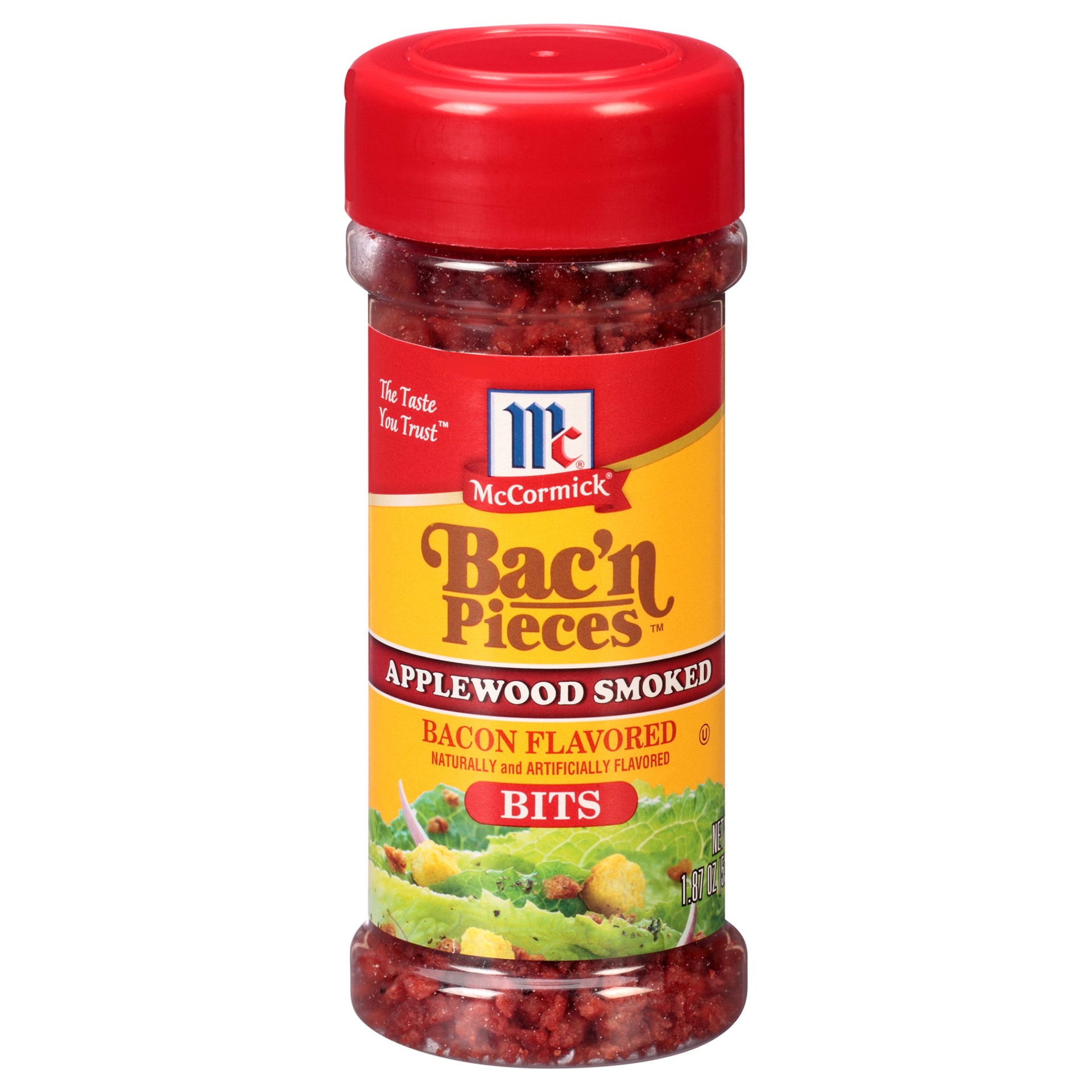 slide 1 of 6, McCormick Bac'n Pieces Applewood Smoked Bacon Flavored Bits, 1.87 oz, 1.87 oz