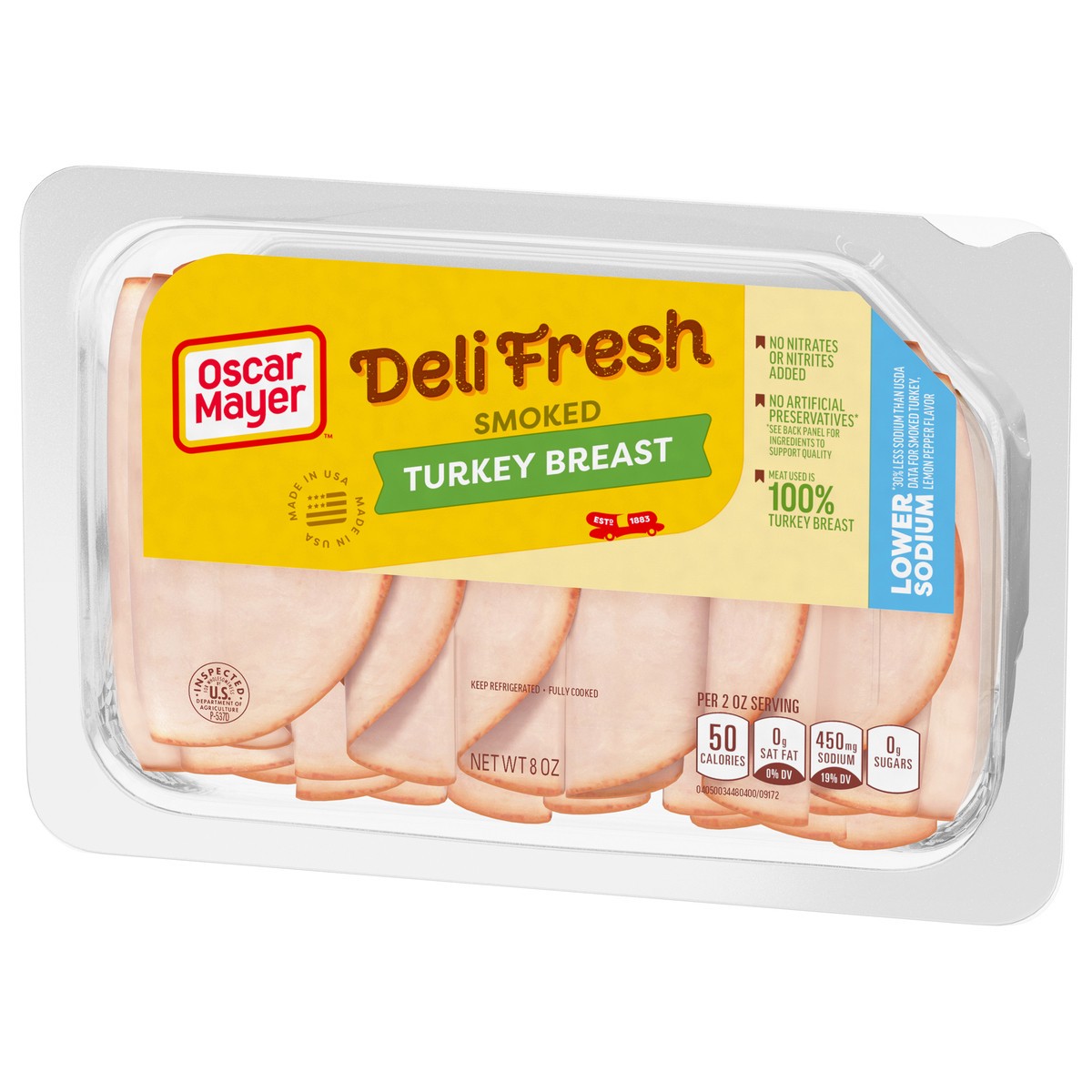slide 3 of 9, Oscar Mayer Deli Fresh Smoked Turkey Breast Sliced Lunch Meat with 30% Lower Sodium than USDA data for smoked turkey lemon pepper flavor, 8 oz. Tray, 