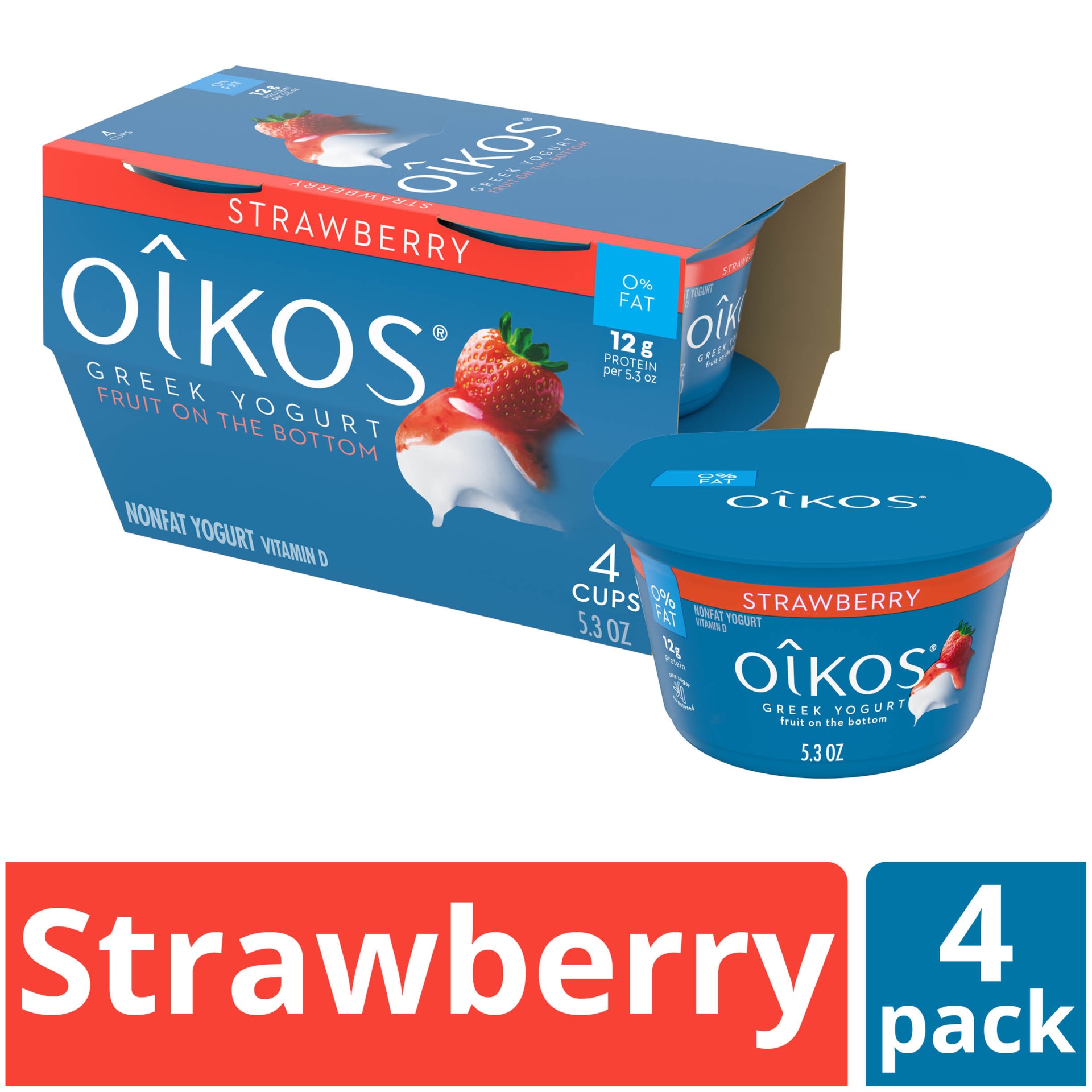 slide 1 of 5, Oikos Strawberry Greek Yogurt, 4 ct; 5.3 oz