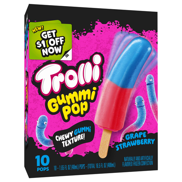 slide 1 of 1, Trolli Gummi Pop, Grape Strawberry, Pops - 16.5 fl oz, 16.5 fl oz