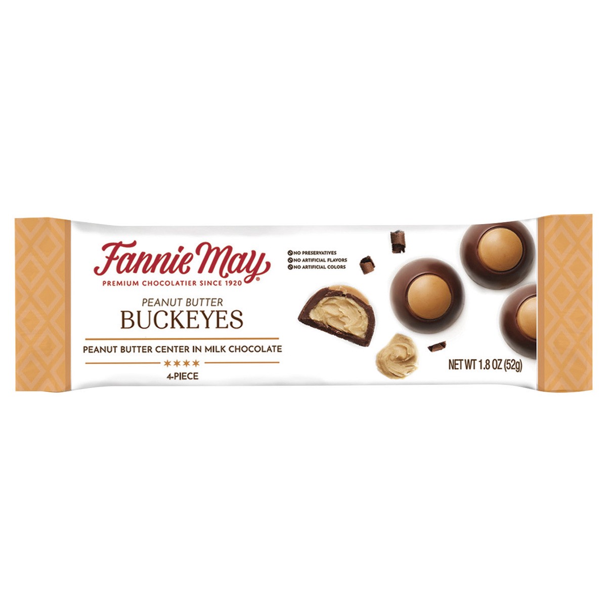 slide 1 of 6, FANNIE MAY 1.8Oz 4Pc Peanut Butter Buckeyes Ba, 1.8 oz