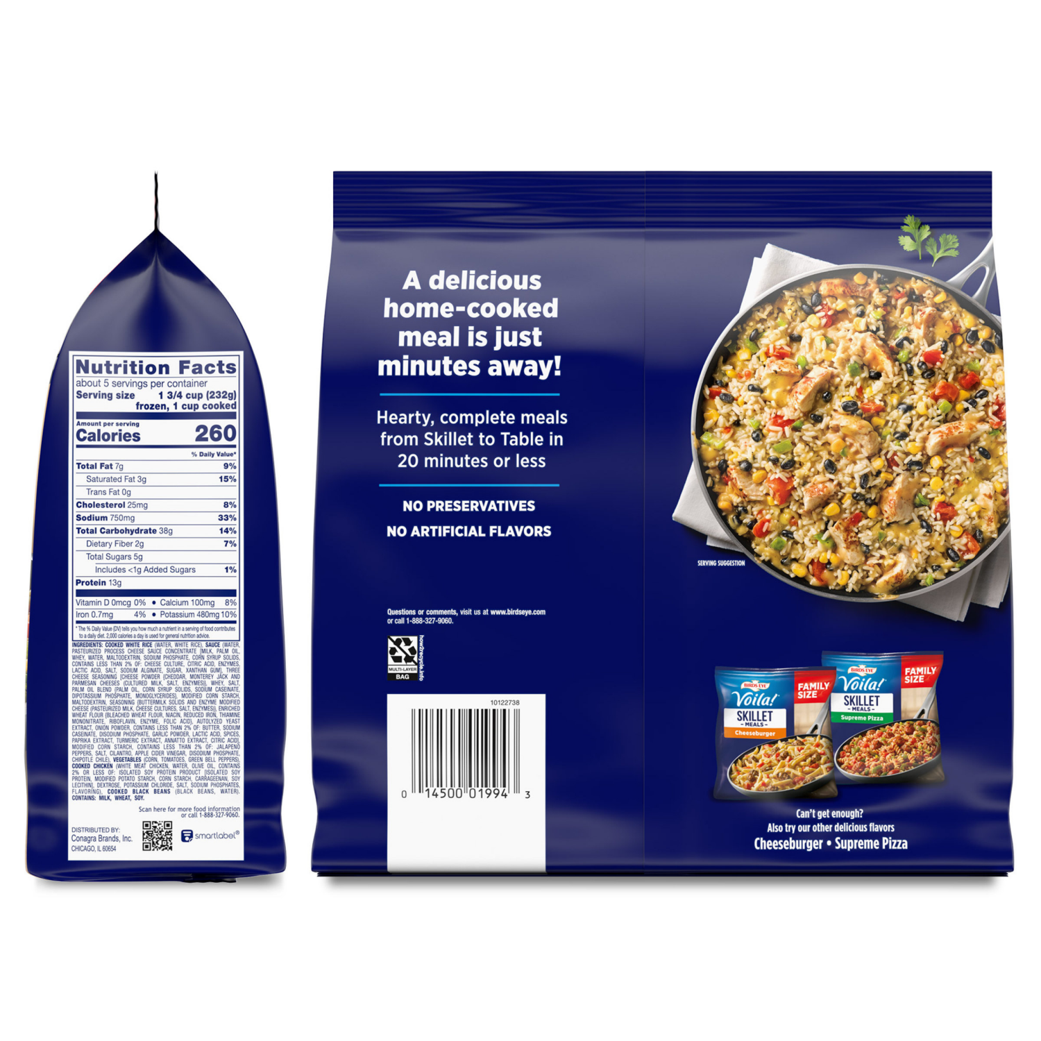 slide 2 of 8, Birds Eye Voila! Family Size Chicken Burrito Skillet Frozen Meal, 42 oz. Bag, 42 oz