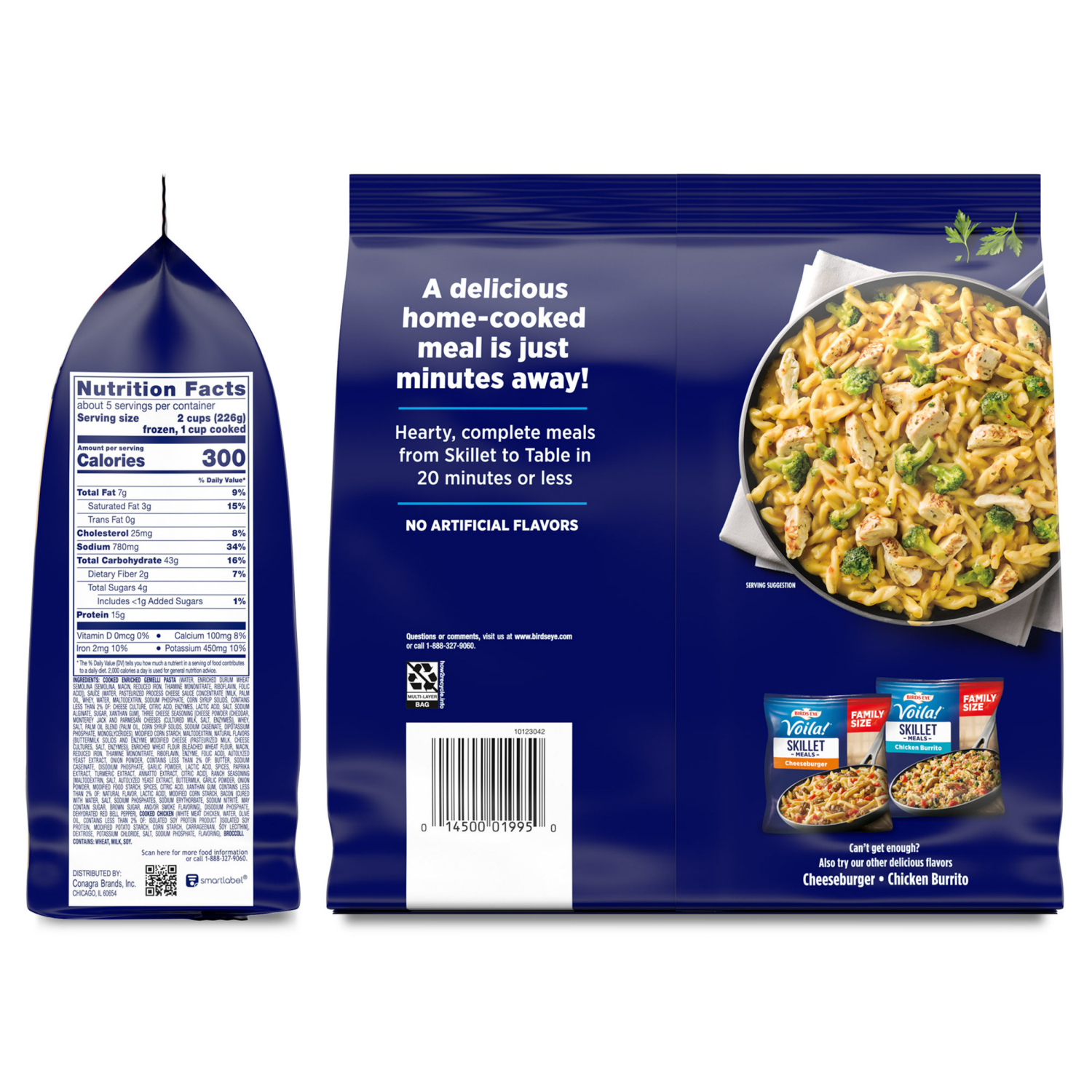 slide 2 of 8, Birds Eye Voila! Family Size Chicken Bacon Ranch Mac and Cheese Skillet, Frozen Meal, 42 oz. Bag, 42 oz