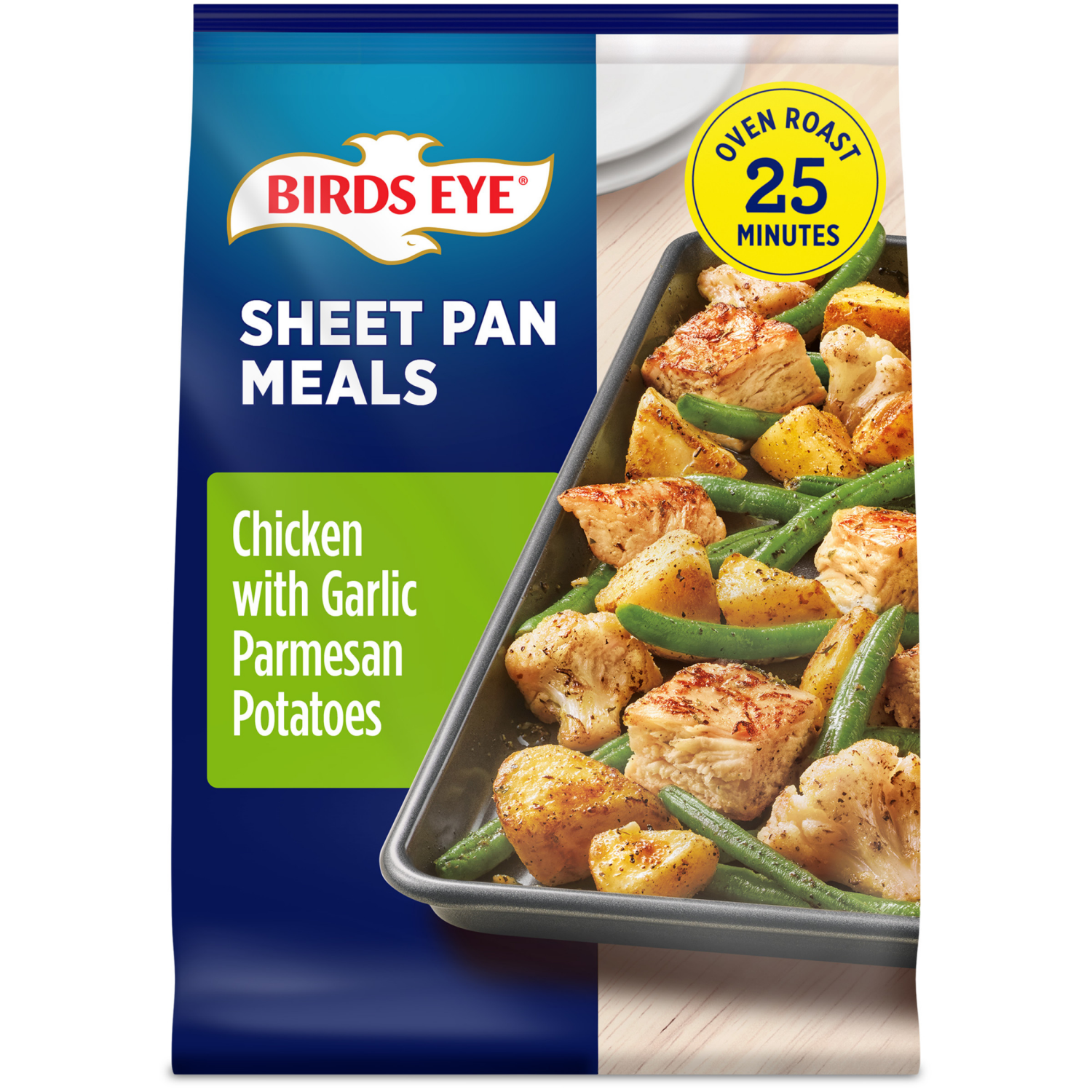 slide 1 of 5, Birds Eye Sheet Pan Meals, Chicken With Garlic Parmesan Seasoned Potatoes Frozen Meal, 21 OZ Bag, 21 oz
