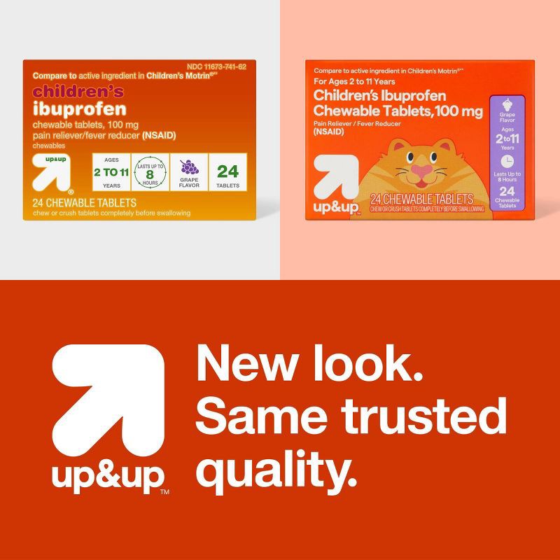 slide 6 of 6, Junior Strength Ibuprofen (NSAID) Pain Reliever & Fever Reducer Chewable Tablets - Grape - 24ct - up&up™, 24 ct