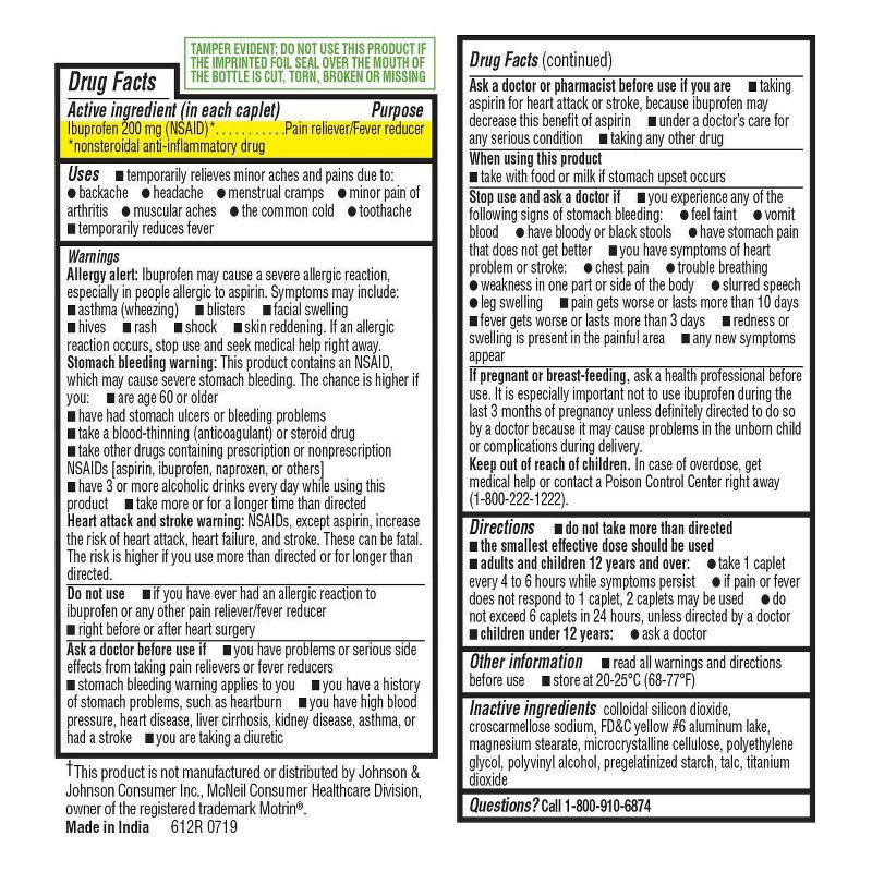 slide 4 of 5, Ibuprofen (NSAID) 200mg Pain Relief & Fever Reducer Caplets Easy Open Cap- 225ct - up&up™, 200mg, 225 ct