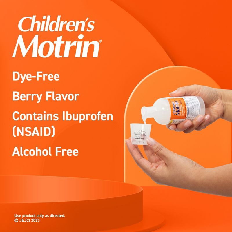 slide 4 of 8, Children's Motrin Liquid Dye-Free Fever Reduction & Pain Reliever - Ibuprofen (NSAID) - Berry - 4 fl oz, 4 fl oz
