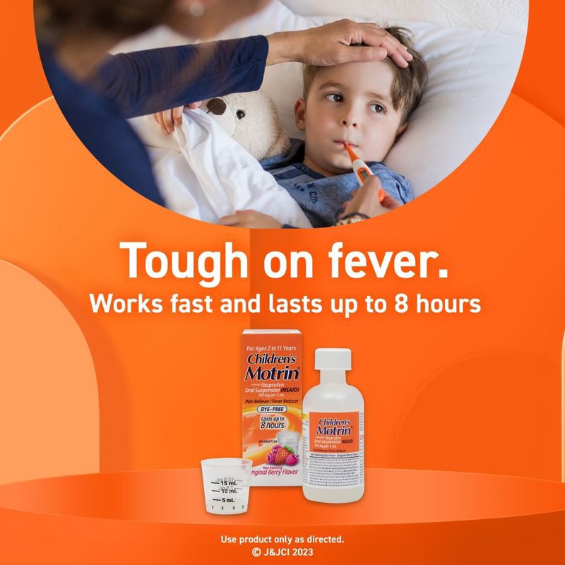 slide 5 of 8, Children's Motrin Liquid Dye-Free Fever Reduction & Pain Reliever - Ibuprofen (NSAID) - Berry - 4 fl oz, 4 fl oz