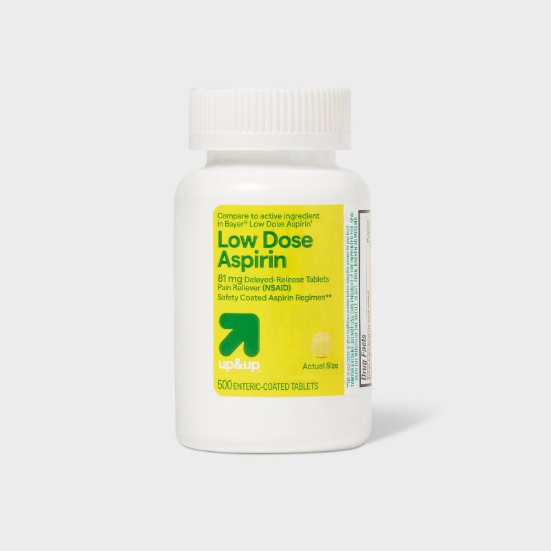 slide 1 of 4, Aspirin (NSAID) Pain Reliever Enteric Safety-Coated Tablets - 500ct - up&up™, 500 ct