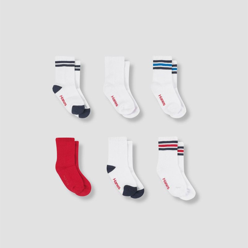 slide 2 of 4, Hanes Toddler Boys' 6pk Solid Crew Socks - Colors Vary 4T-5T, 6 ct