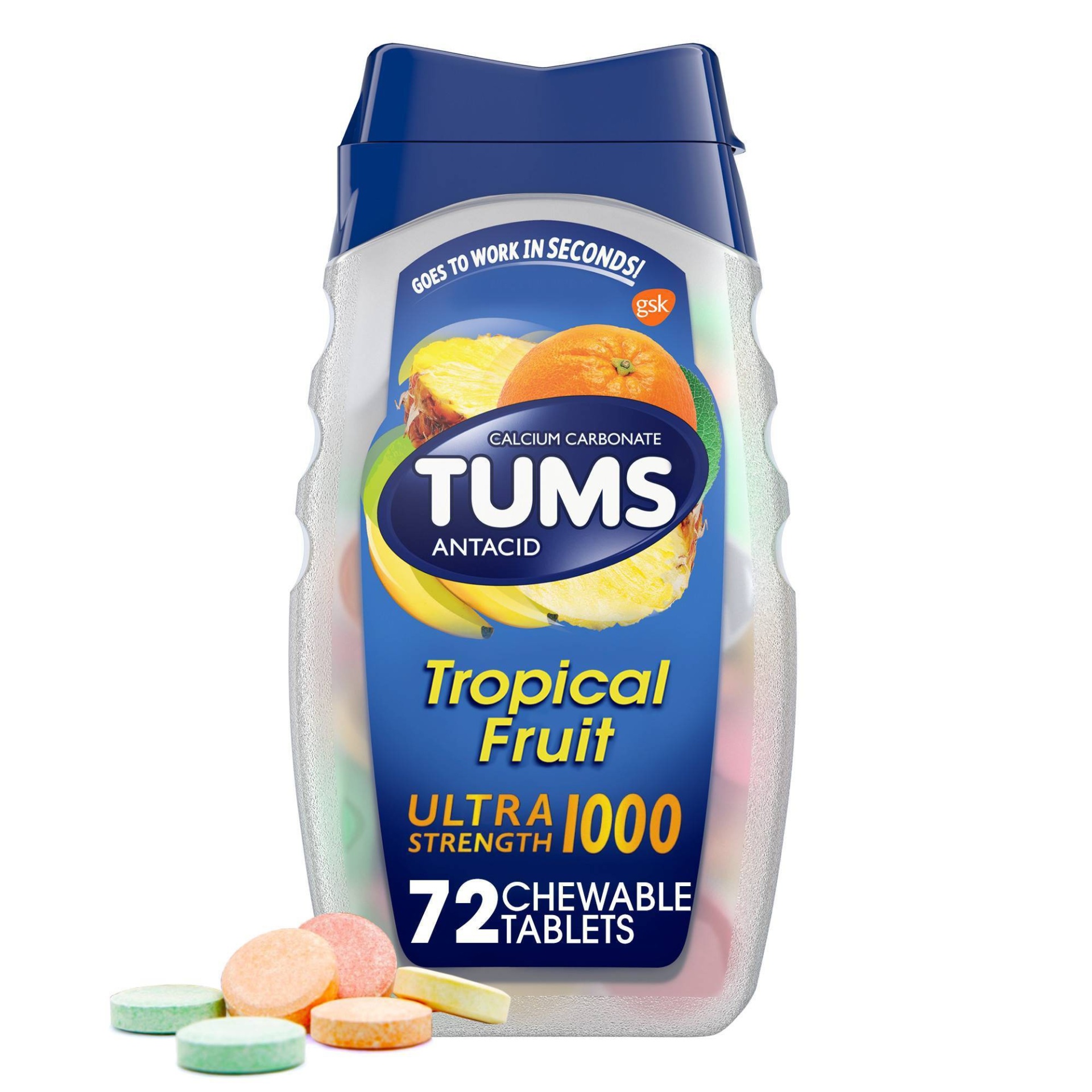 slide 1 of 9, Tums Ultra Strength Tropical Fruit Antacid Chewable Tablets 72ct, 72 ct
